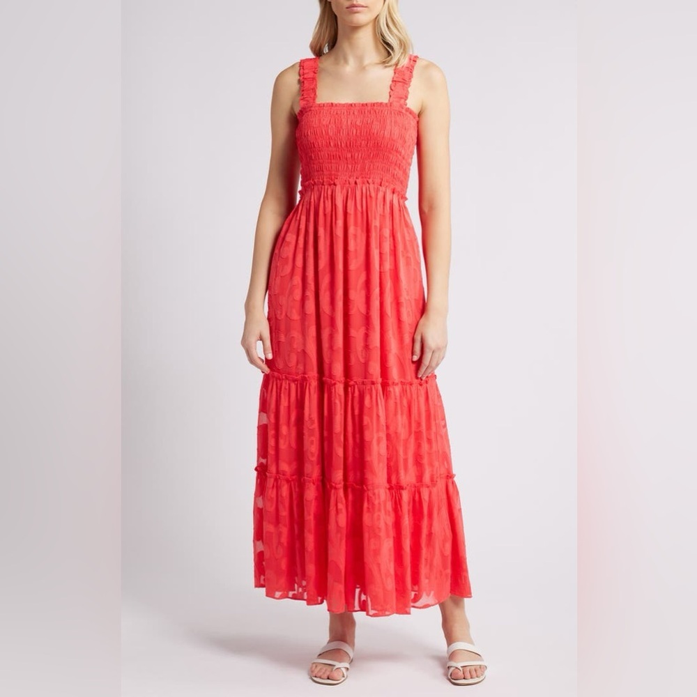 Lilly Pulitzer Coral Maxi Dress with Smocked Bodice - Picture 4 of 16